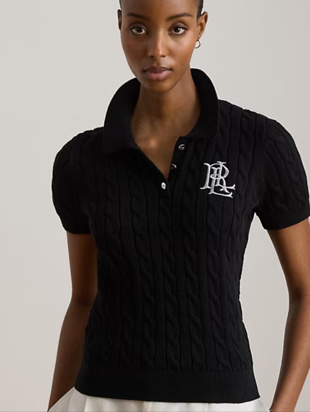 Ralph Lauren Black Label Black Cable-Knit Cotton Polo Sweater 2X